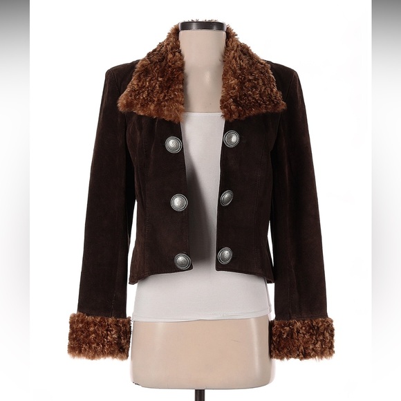 Double D Ranch Leather Suede Faux Fur Trim Jacket S Penny Lane Style - Picture 6 of 8